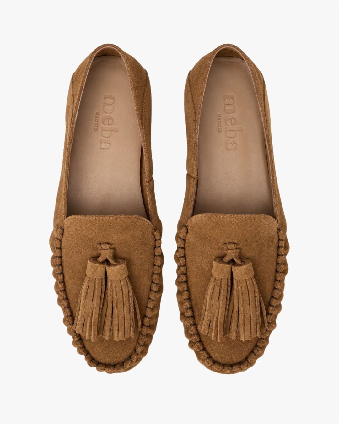 Mocasines Aita marrón de serraje con borlas hechas a mano