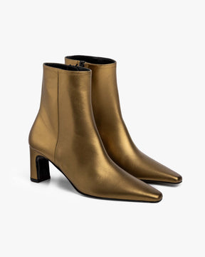 Botines Deba de piel dorados con cremallera lateral, Adeba Madrid