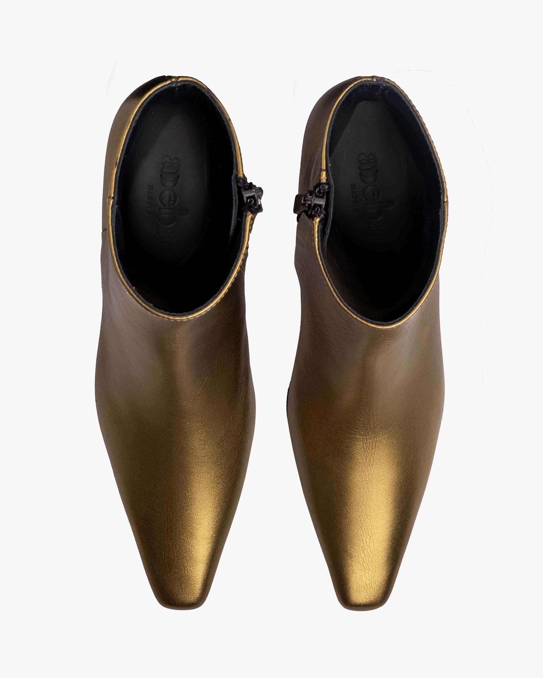 Botines Deba dorados, detalle de la cremallera