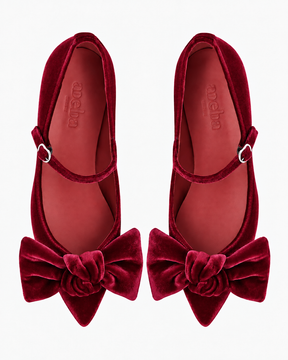 Merceditas Lolita Burgundy de terciopelo burdeos con lazo XL